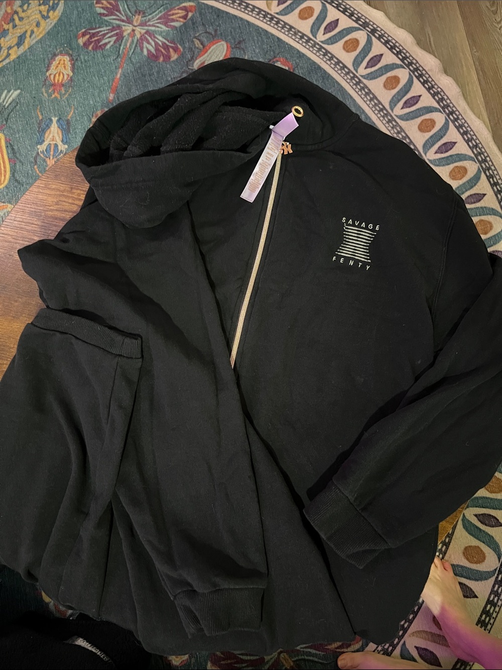 Savage X Fenty Black Zip-Up Unisex Zip Up Fleece Jumpsuit
